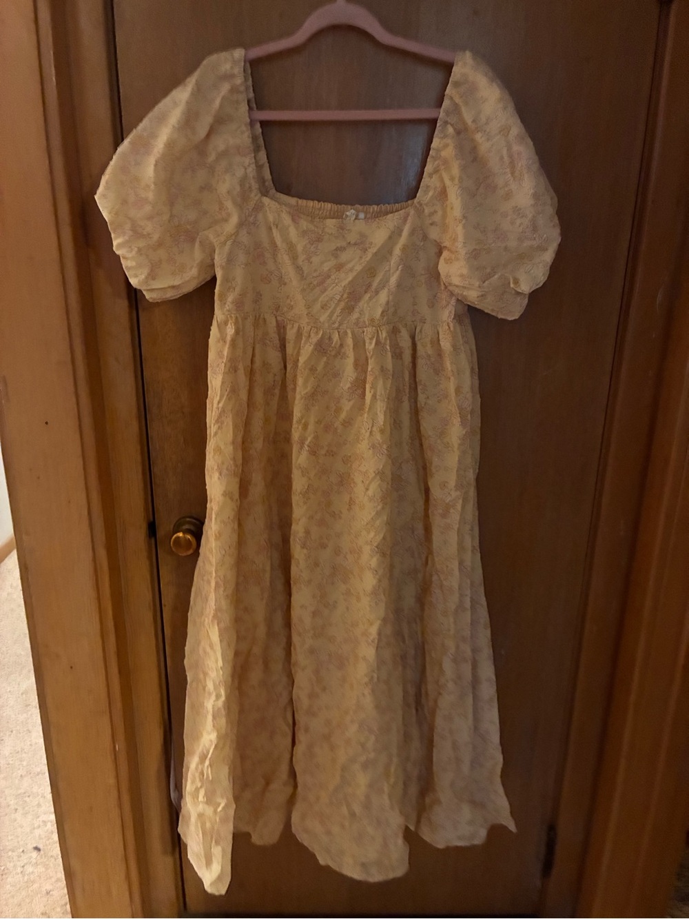 Noralee Square-Neck Puff Sleeve Midi Dress in Pale Yellow